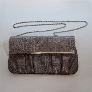 Grey Gator* Print Clutch Purse With Chain Strap